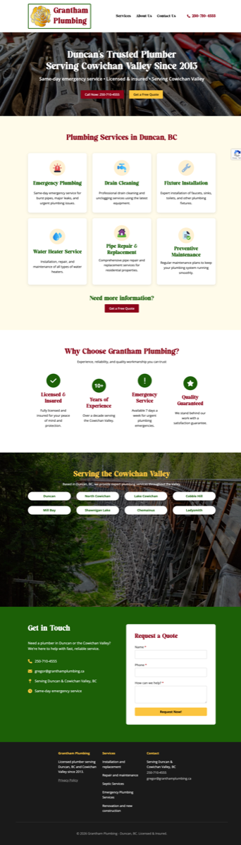 Grantham Plumbing website screenshot